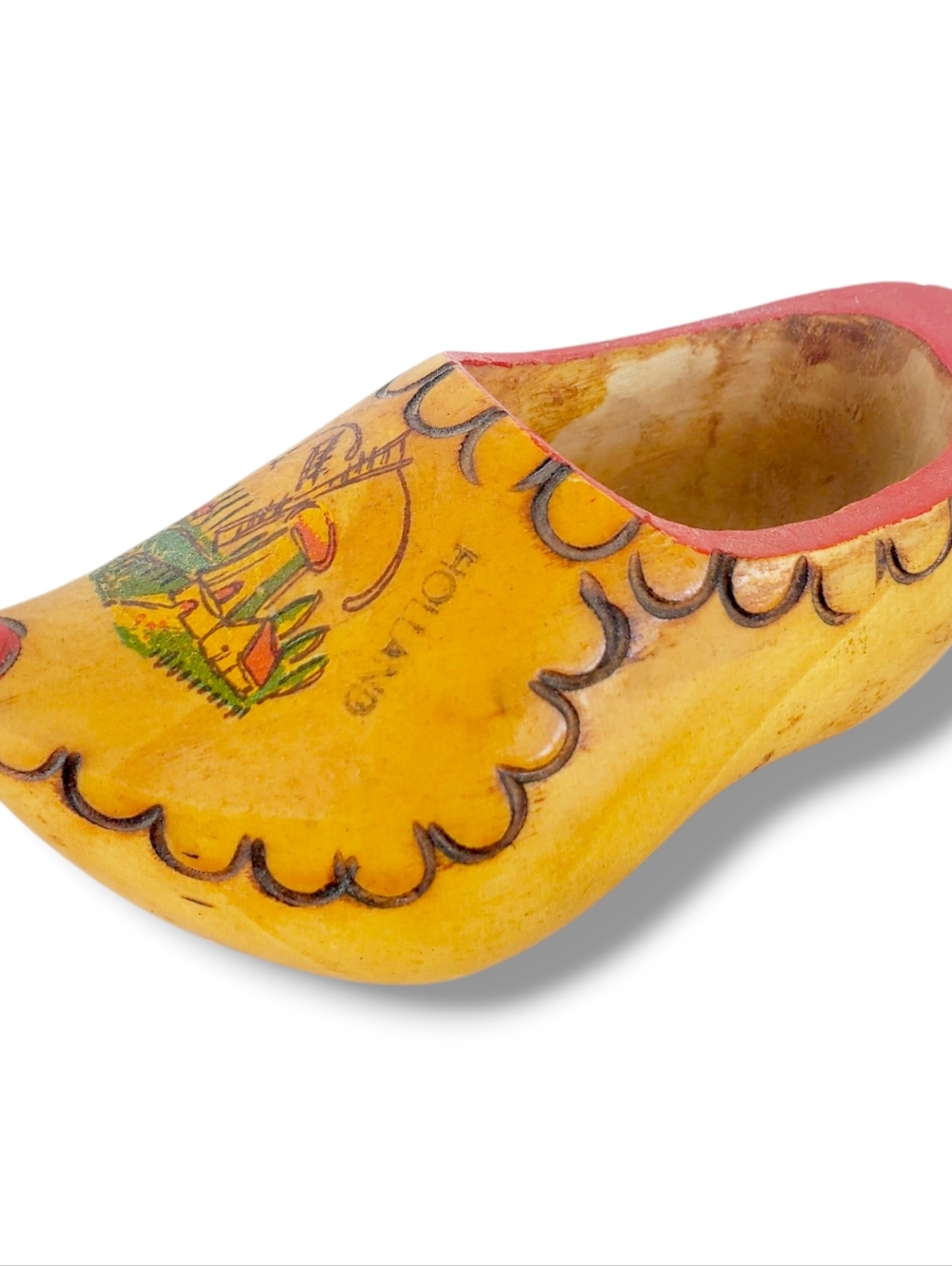 Vintage Handcarved Handpainted Wooden Shoe Clompen Amsterdam Holland Miniature